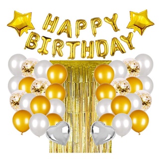 Juego de decoraciones de fiesta de cumpleaños dorado con bandera de globos de feliz cumpleaños, globos confeti para suministros de fiesta de cumpleaños