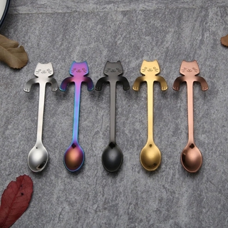 [HP] cuchara de gato lindo mango largo cucharas vajilla de café herramienta de beber utensilios de cocina (9)