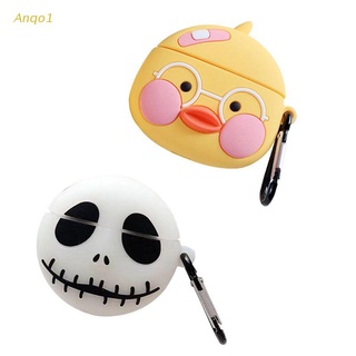 Anqo1 Cute Duck Clown Pattern Protective Cover Silicone Case Shell with Carabiner for Hua-wei Freebuds 3 Wireless Earphones