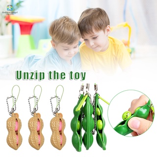 6Pcs Fidget Toy Pea/Peanut Keychain Stress Relief Toy Squeeze Out Soybean Miniature Reducing Anxiety for Kids Adult