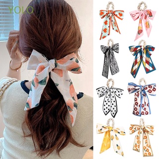 yolo mujeres cuerda de pelo elástico pelo largo cinta lazos de pelo perla accesorios para el cabello dulce impresión floral ponytail bufanda titular banda de pelo