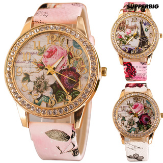 Reloj de pulsera de cuarzo con incrustaciones de flores con incrustaciones de diamantes de imitación para mujer (1)