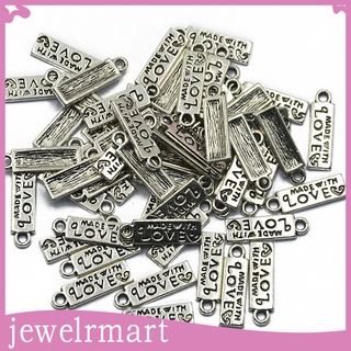 CHARMS [jewelrmart] 50 piezas colgante rectangular hecho con encantos de amor etiquetas de tono plateado antiguo