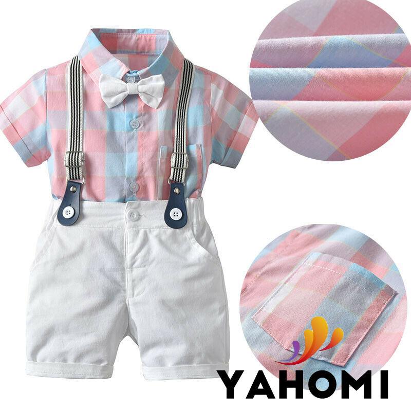 Yaho Fashion niño bebé niño caballero rosa verano traje (2)