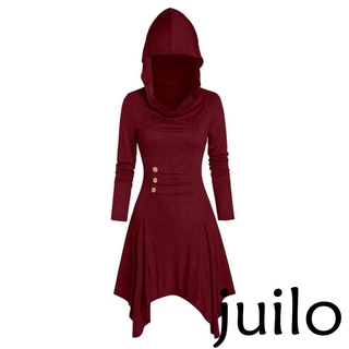 Mu-Women Loose Medium Length Coat/Collar redondo sólido de Color redondo de larga duración arojado de Skirt, Khaki/ zhu Red/Purple/ Grey/