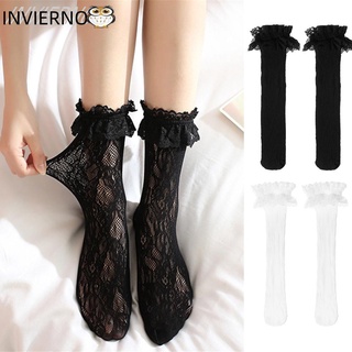 INVIERNO Fashion Lolita Socks Nylon Transparent Lace Bow Socks Cosplay Costumes Accessories Elastic Girl Gift Maid High Quality Knee High/Multicolor