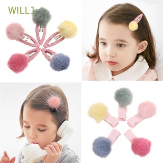 WILL1 5PCS/Set Random Color Colorido Mini - pelo de servicio Accesorios para niñas Tocado para niños Horquilla de bola de terciopelo Piel suave y esponjosa Adorable Bobby Pin Regalo Horquilla