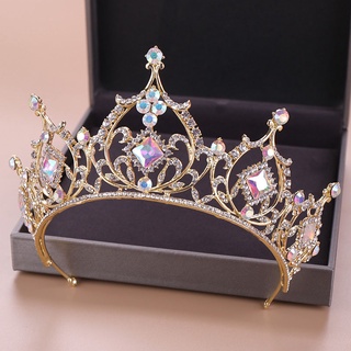 Barroco Oro Cuentas De Cristal Tiaras Diamantes De Imitación Reina Coronas Boda Accesorios De Pelo De Lujo Diadema (1)