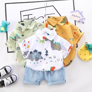 Camiseta+pantalones cortos 2pcs Jeans Budak 0-5 años de edad bebé conjunto de ropa de niños conjunto de niños moda manga corta camisa Baju algodón niños camisa corta Tops (1)