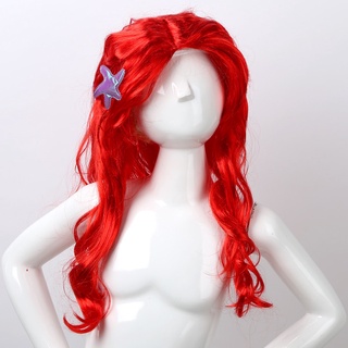 niñas princesa vestir pelucas rojas pelo halloween anime cosplay disfraz sirena accesorios (3)