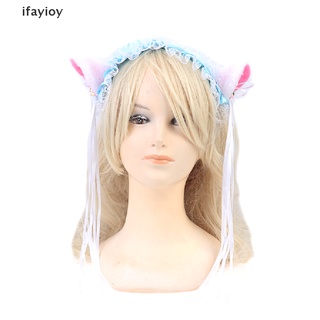 ifayioy ruffles diadema de encaje de felpa orejas de gato cinta campana lolita cosplay aro de pelo fiesta mx