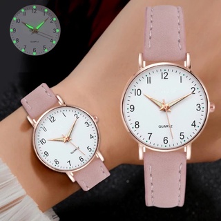 Reloj de mujer Reloj de cuarzo analógico Dial de puntero luminoso Reloj de cuero de moda informal para mujer