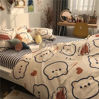 ✨La vida❤️Boutique ⚡De dibujos animados perro lavado de algodón de cuatro piezas conjunto lindo sábana edredón cubierta estudiante dormitorio de tres piezas ropa de cama de los niños (6)