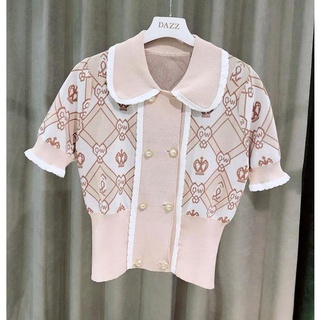 Las mujeres doble pecho dulce rosa Cardigan Casual ropa moda geometría tejer camisa 2021 verano Vintage de punto S