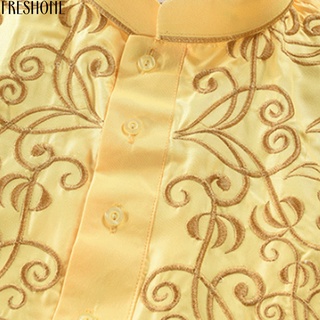 Freshone túnica suelta transpirable Color puro bordado túnica botón decoración para la vida diaria (9)
