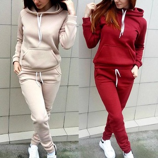 Simple Women's Autumn Sports Suit Hooded Sweatshirts And Pants Set For Exercise (3)
