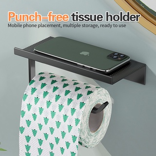 Soporte de aluminio para papel higiénico, soporte para teléfono, estante de almacenamiento para baño (1)
