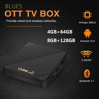 BLUES Q96 PRO 2021 Caja de TV 8GB + 128GB Android 10.0 Decodificador Bluetooth WIFI dual 2.4G / 5G 4K H.265 Inteligente Reproductor multimedia Cine en casa Quad Core