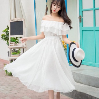 DFYUN Nuevo vestido de gasa blanco con hombros descubiertos de verano de hadas (7)