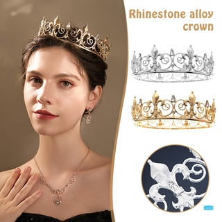 Vintage Royal completo redondo corona barroca aleación Rhinestone Tiaras dama de honor rey diadema para mujeres hombres (1)