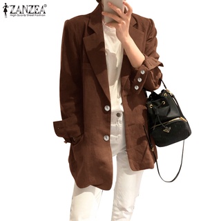 Zanzea mujeres estilo coreano moda Color sólido solapa manga larga algodón botón abajo trajes casuales (1)