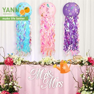 yann diy medusas linterna de papel bajo el mar sirena tema linterna de papel decoración de cumpleaños decoración de fiesta niñas colgante/multicolor