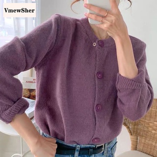 VmewSher nuevo invierno mujeres Cardigans suéter abrigo otoño de punto Top 0-cuello sólido Casual elegante botón coreano señora prendas de punto (1)