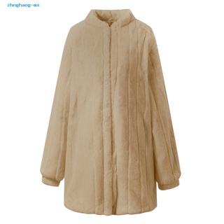 zhnghaog abrigo de felpa de invierno de media longitud de las mujeres abrigo esponjoso grueso prendas de abrigo