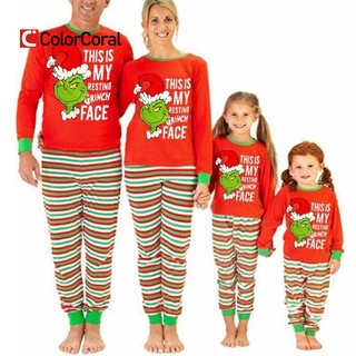 ColorCoral Navidad Familia Coincidencia Pijamas Conjuntos Papá Mamá Niños Grinch Ropa De Dormir De Hogar PJs Trajes