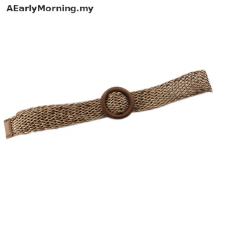 [aearlymorning]cinturón Redondo trenzado de paja tejida con hebilla de madera/cinturón redondo para mujer [mi]