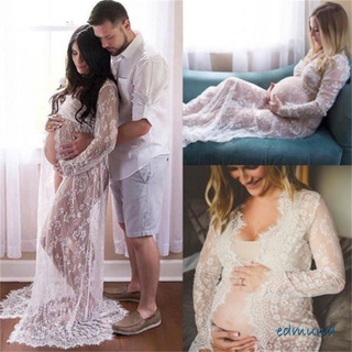 JW Mujeres Embarazadas Encaje Maxi Vestido , Ver A Través Hueco Floral Maternidad