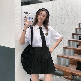 【Traje de tres piezas】Dos piezas estilo Preppy Falda plisada traje femenino verano camisa suelta estudiante femenino uniforme de estilo coreano