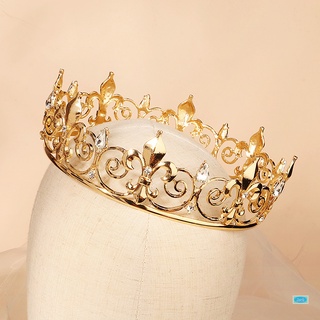 Vintage Royal completo redondo corona barroca aleación Rhinestone Tiaras dama de honor rey diadema para mujeres hombres (6)