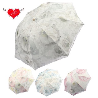 Paraguas de encaje parasol bordado patrón de flores 3 pliegues paraguas lluvia UV a prueba de viento paraguas para mujeres, gris