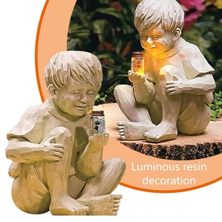 estatua de resina ligera niño, figura artística del jardín, hacer un adorno de deseo (a)