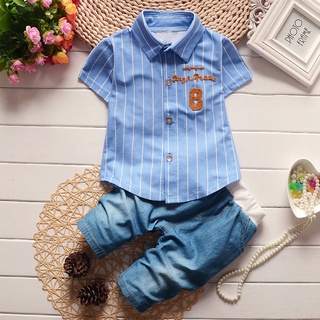 ╭trendywill╮Toddler Kids Baby Boy Letter Stripe T shirt Tops Jeans Pants Clothes Outfits Set