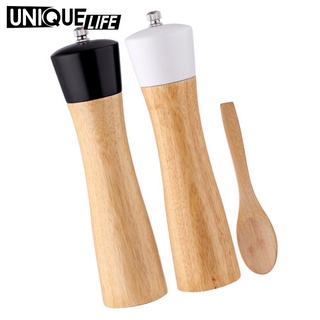 [único Life] molinillo de sal de madera y pimienta Manual ajustable cocina con cuchara pulgada