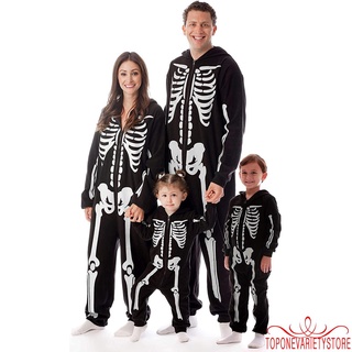 Topq-family - mono de coincidencia, estampado esqueleto de manga larga con capucha con cremallera para padres y niños