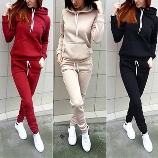 Simple Women's Autumn Sports Suit Hooded Sweatshirts And Pants Set For Exercise