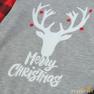 Pft7-matching pijamas de navidad familiar, Casual de manga larga de ciervo impresión Tops + pantalones cuadros conjunto (9)