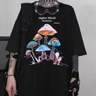 Harajuku T-shirt with Colorful Mushroom Print Street casual Streetwear 2020 Harajuku Casual T-shirt Female Pullover Tops