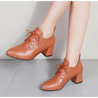 Listo en Stock 2020 coreano zapatos de tacón alto cordones Retro zapatos de cuero