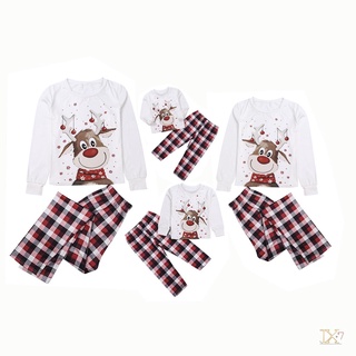 jx-juego de pijamas de la familia de navidad, patrón de renos tops+pantalones elásticos largos para (2)