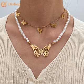 Fashion Pearl Butterfly Necklace Pendant Gold Choker Elegant Chain Jewelry Women Accessories