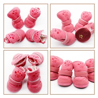 *SLT 4pcs Dogs Snow Boots Pink Puppy Shoes Winter Warm Soft Cashmere Anti-skid Sole (3)