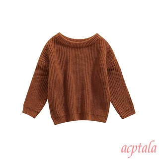 La-baby suéter de Color sólido O-cuello, suelto ajuste de manga larga de punto jersey para otoño, invierno