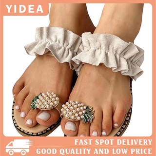 Zapatos de mujer verano piña rhinestone sandalias y zapatillas de las mujeres desgaste exterior plana sandalias de playa YIDEA