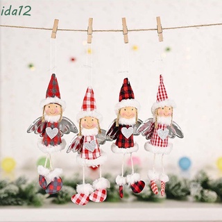IDA12 Navidad Adorno colgante Dibujos animados Colgante Decoración navideña Tela escocesa de búfalo Año nuevo Árbol de Navidad Encantador Ángel muñeca Regalo festivo