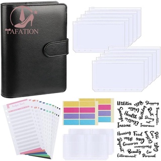 Presupuesto carpeta, A6 cuero PU cuaderno planificador organizador recargable 6 anillo carpeta cubierta de la carta pegatinas etiquetas rosa