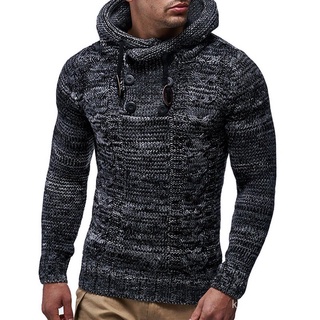 Men's Fashion Solid Color Knit Hooded Sweaters 2021 New O-Neck Long Sleeve Slim Fit Pullover Tops Autumn Winter